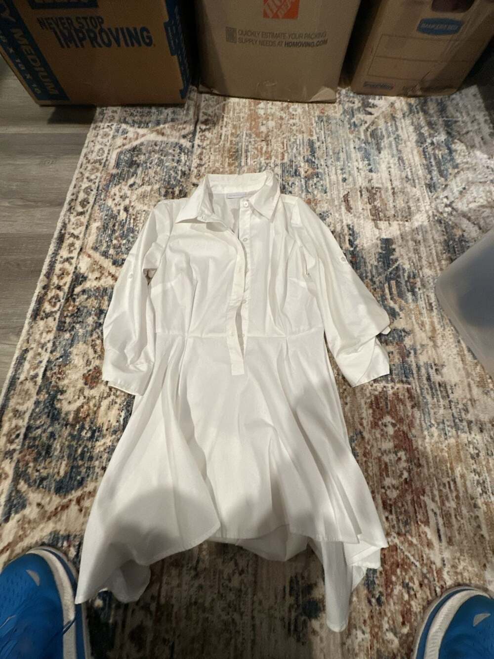 New York & Company White Poplin Shirt Dress with Roll-Tab Sleeves